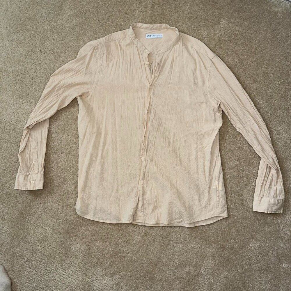 Zara Men's Cream and Tan Shirt